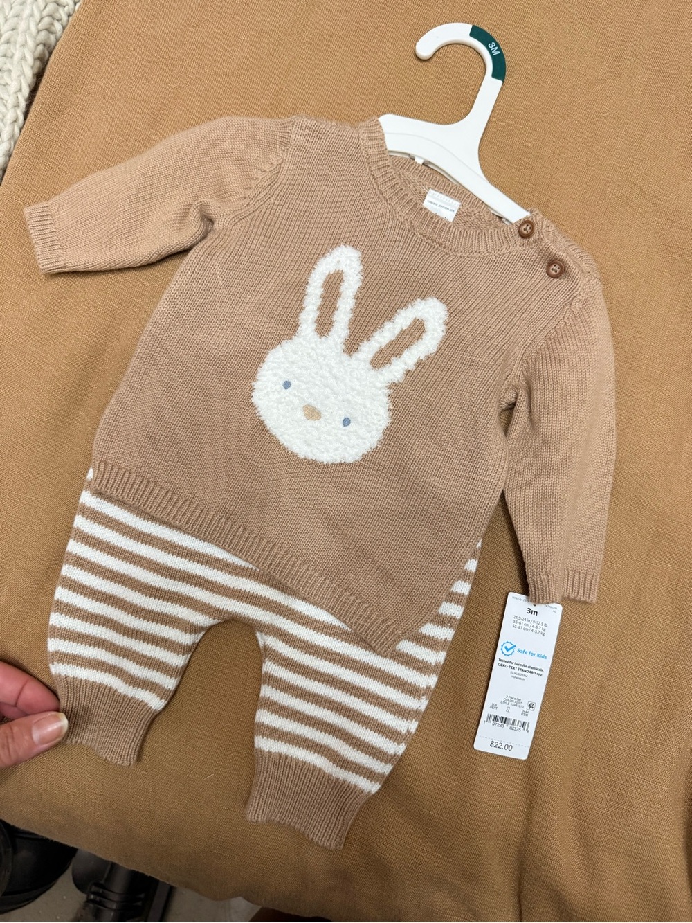 Carter's Tan & White Bunny Knit Romper